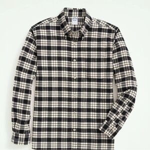 NWT Brooks Brothers Black and White Casual Plaid Flannel Button Down Shirt Sz M